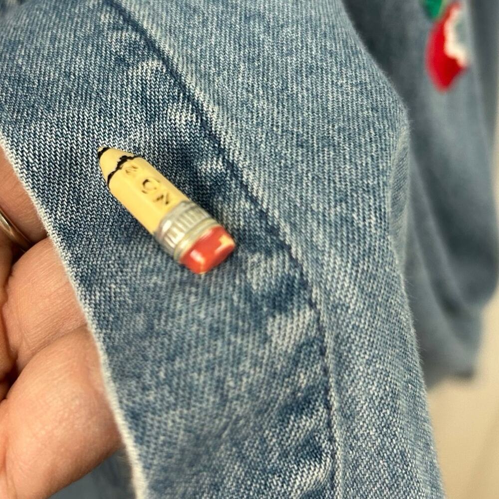 💗Sold💗not for sale💗Women Teacher Denim Button Up Top Long Sleeve Artsy School Bl - Picture 4 of 11